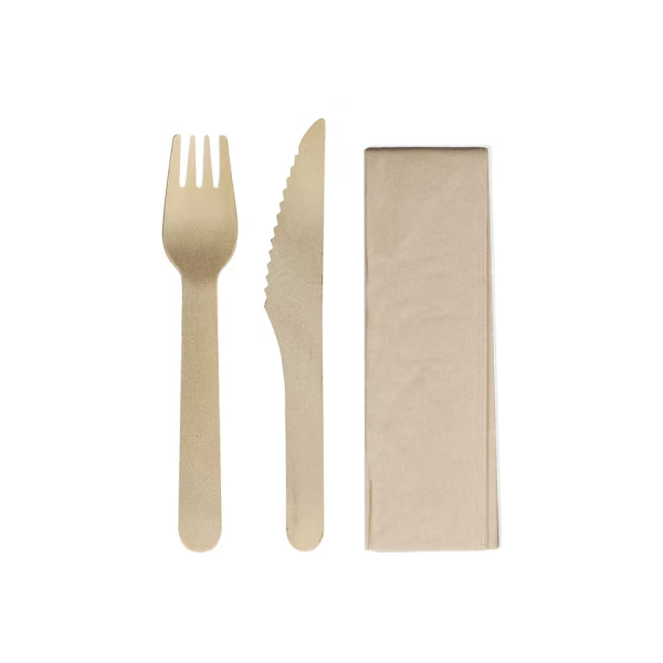 Wooden Cutlery Set - Fork Knife Napkin