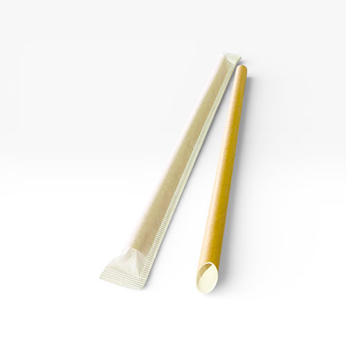 12x230mm Brown Angle Cut Paper Straw Wrapped