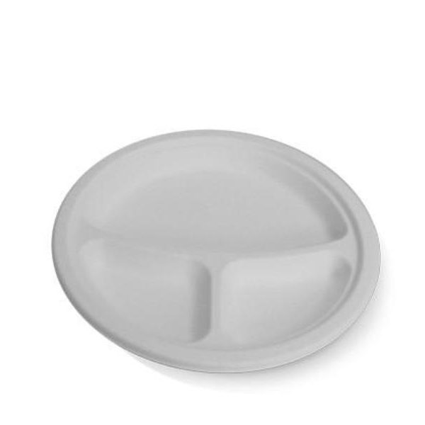 3 Compartment 9" Sugarcane Round Plate