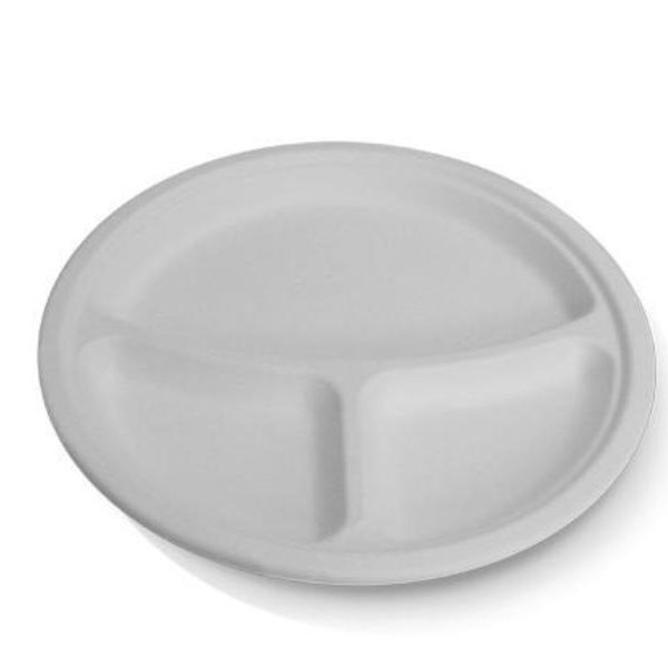 3 Compartment 10" Sugarcane Round Plate