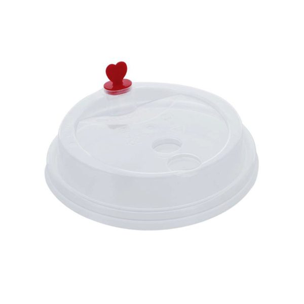90mm White Bubble Tea Cup Lid with Red Heart