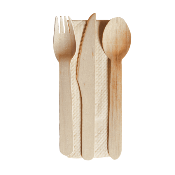Wooden Cutlery Set - Fork Knife Spoon Napkin