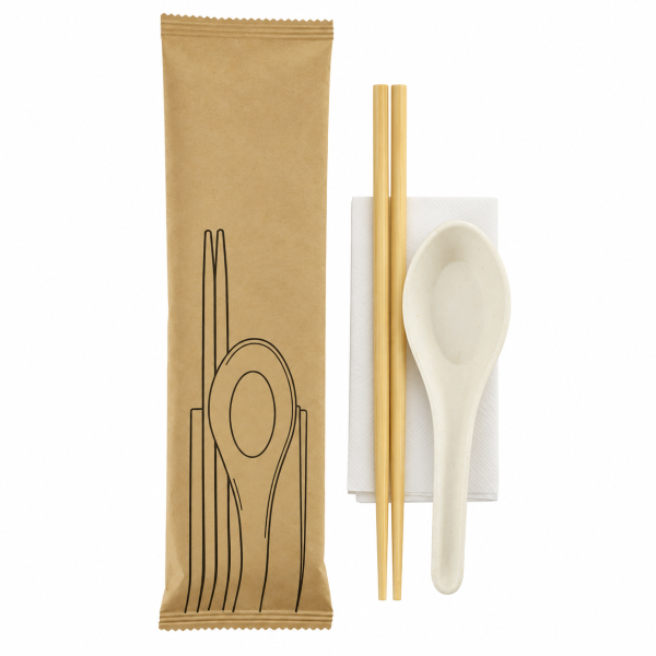 Chinese Cutlery Set - Spoon Chopsticks Napkin
